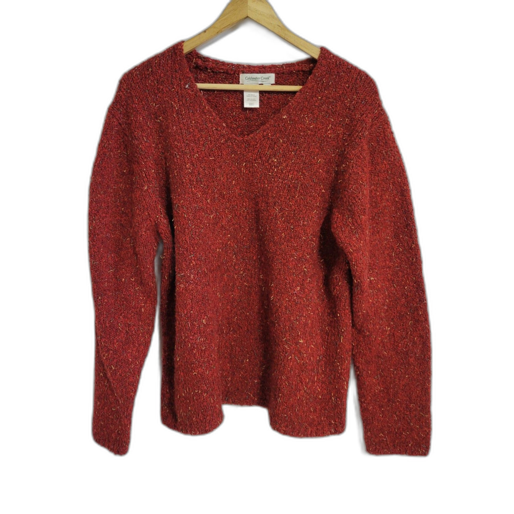 VNTG Red Marled Knit V-Neck Sweater Coldwater Creek Multicolored Flecks Size M